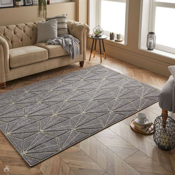Portland 750 N Modern Geometric Carved Durable Short Pile Grey/Cream Rug-Melrose-Rug Love - The Most Loved Rug Store